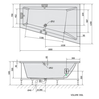 TRIANGL R hydromasážna vaňa, 180x120x50cm, Active Hydro-Air, chróm 57269