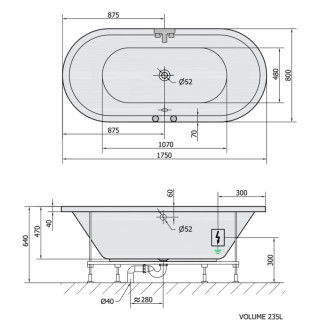 VIVA O hydromasážna vaňa, 175x80x47cm, Active Hydro-Air, chróm 57293
