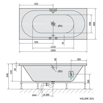 VIVA B hydromasážna vaňa, 185x80x47cm, Attraction Hydro-Air, chróm 57313