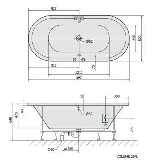 VIVA O hydromasážna vaňa, 185x80x47cm, Highline Hydro-Air, chróm 57321