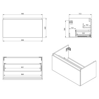 LOREA umývadlová skrinka 90x44x51, 2cm, 1x zásuvka, dub alabama/biela mat LE090-2231 53698