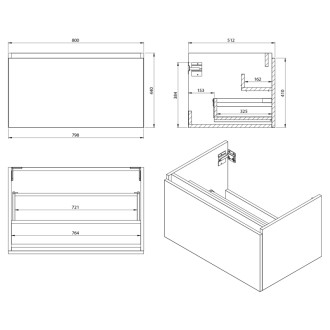 LOREA umývadlová skrinka 80x44x51, 2cm, 1x zásuvka, biela mat LE080-3131 54926