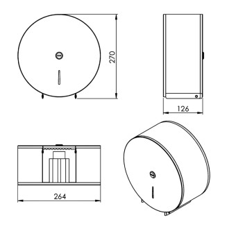 Zásobník na toaletný papier do Ø 24cm, 264x126x270mm, čierna mat