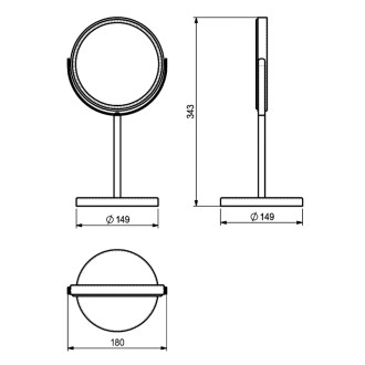 ANNA kozmetické zrkadlo na postavenie, Ø 163mm, obojstranné, čierna mat