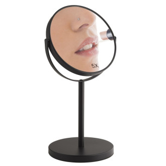 ANNA kozmetické zrkadlo na postavenie, Ø 163mm, obojstranné, čierna mat
