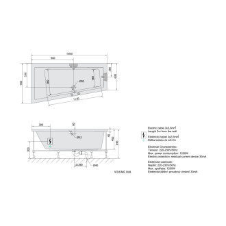 ANDRA L hydromasážna vaňa, 160x90x45cm, Active Hydro, chróm 59436