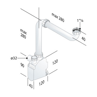SQUID nábytkový sifón šetriaci miesto, 5/4&quot;, odpad 32mm, biela 56368