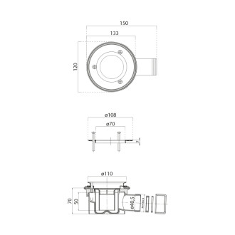 Vaničkový sifón, priemer 90mm, DN40, nízky, krytka agave mat
