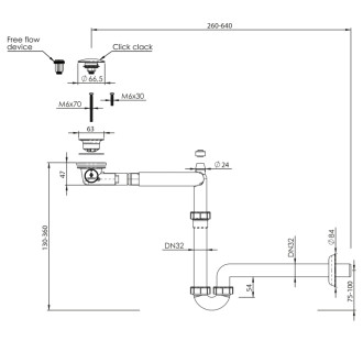URBINO umývadlový sifón šetriaci miesto, click-clack, DN32mm, čierna mat 151.133.9 59457