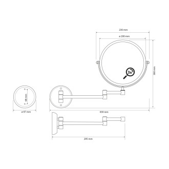 X-ROUND E kozmetické zrkadlo závesné, Ø 200mm, obojstranné, chróm