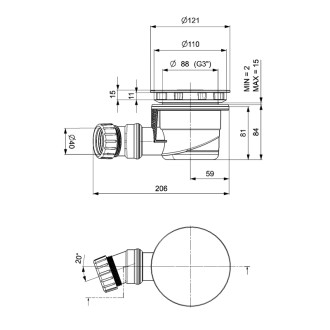 Vaničkový sifón, priemer 90mm, DN40, krytka čierna mat 59134