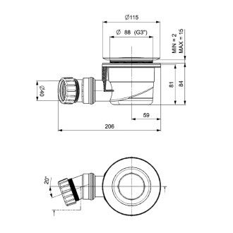Vaničkový sifón, priemer 90mm, DN40, odtok v medzikruži, krytka biela 59141