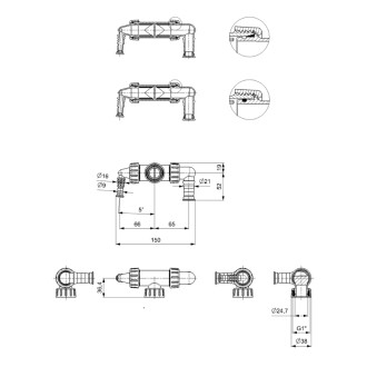 Dvojkolienka podomietkového sifónu, pre práčku a sušičku/umývačku, biela 60885