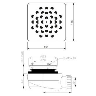 Vaničkový sifón, priemer otvoru 90 mm, DN40, krytka čierna 59723