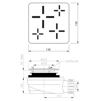 Vaničkový sifón, priemer otvoru 90 mm, DN40, krytka zlato 59730