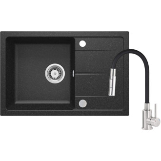 Deante set: granitový drez + drezová batéria s flex.ramín.+príslušenstvo, grafit ZRDG2113