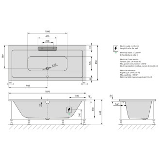 CASCATA hydromasážna vaňa, 185x85x45cm, kaskáda čierna, Highline Hydro, čierna 60841