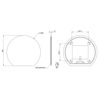 DARA CUT zrkadlo s LED podsvietením 20W, ø 100x90cm, vykurovacia fólia