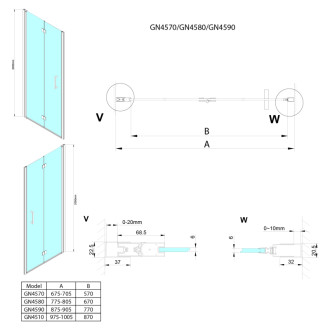 LORO sprchové dvere skladacie 1000mm, číre sklo
