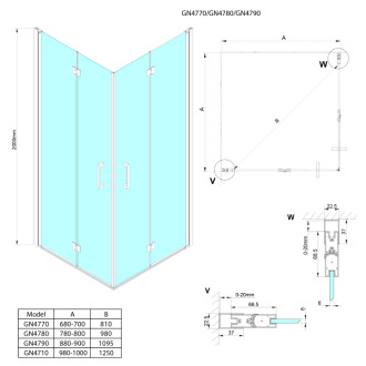LORO sprchové dvere skladacie pre rohový vstup 1000mm, číre sklo