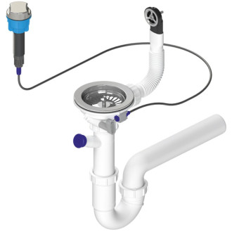 Drezový sifón s prepadom, ovládaním a odbočkou, 6/4", vrátane pilety, DN40, biela