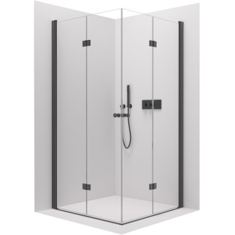 CERANO - Sprchovací kút Volpe Duo Ľ/P - 6 mm - čierna matná, transparentné sklo - 90x80x190 cm - zalamovacia