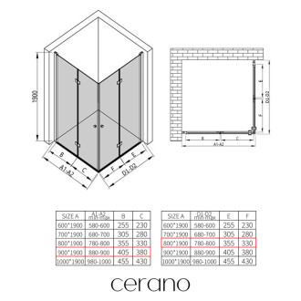 CERANO - Sprchovací kút Volpe Duo Ľ/P - 6 mm - čierna matná, transparentné sklo - 90x80x190 cm - zalamovacia
