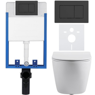 CERANO - Kompletný podomietkový WC set Lite/Cesso - biela matná - WC tlačidlo Classic, čierne matné - na zamurovanie - 49x36 cm