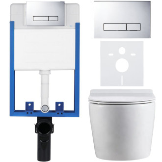 CERANO - Kompletný podomietkový WC set Lite/Felci - biela lesklá - WC tlačidlo Slim, chróm - na zamurovanie - 52,5x36 cm