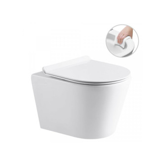 CERANO - Kompletný podomietkový WC set Lite/Norbi - biela lesklá - WC tlačidlo Classic, čierne matné - na zamurovanie - 48,5x36,5 cm