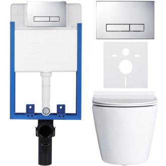 CERANO - Kompletný podomietkový WC set Lite/Norbi - biela lesklá - WC tlačidlo Slim, chróm - na zamurovanie - 48,5x36,5 cm