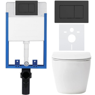 CERANO - Kompletný podomietkový WC set Lite/Verde - biela lesklá - WC tlačidlo Classic, čierne matné - na zamurovanie - 49x36 cm