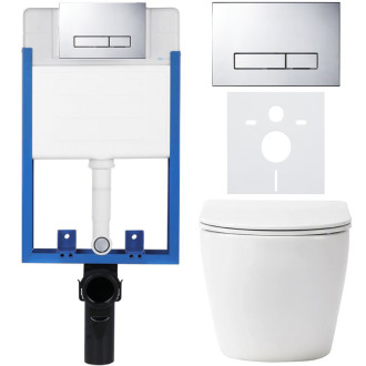 CERANO - Kompletný podomietkový WC set Lite/Verde - biela lesklá - WC tlačidlo Slim, chróm - na zamurovanie - 49x36 cm