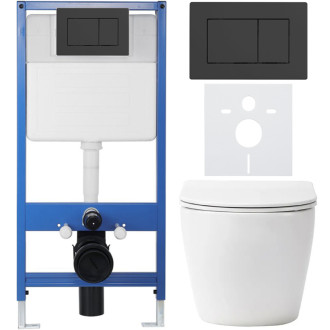 CERANO - Kompletný podomietkový WC set Lite/Verde - biela matná - WC tlačidlo Classic, čierne matné - predstenová inštalácia / sadrokartón - 49x36 cm