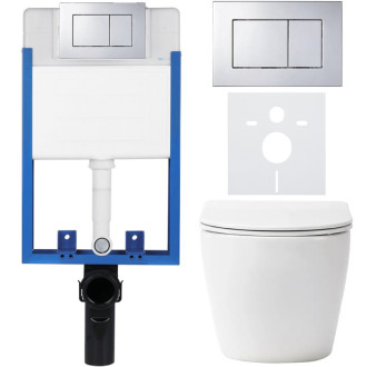 CERANO - Kompletný podomietkový WC set Lite/Verde - biela matná - WC tlačidlo Classic, chróm - na zamurovanie - 49x36 cm