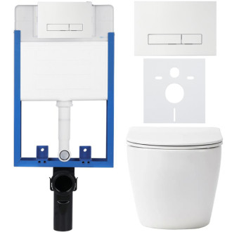 CERANO - Kompletný podomietkový WC set Lite/Verde - biela matná - WC tlačidlo Slim, biele - na zamurovanie - 49x36 cm