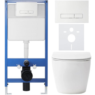 CERANO - Kompletný podomietkový WC set Lite/Verde - biela matná - WC tlačidlo Slim, biele - predstenová inštalácia / sadrokartón - 49x36 cm