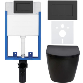 CERANO - Kompletný podomietkový WC set Lite/Verde - čierna matná - WC tlačidlo Classic, čierne matné - na zamurovanie - 49x36 cm