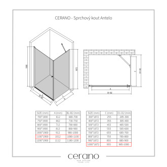 CERANO - Sprchovací kút Antelo L/P - 6 mm - čierna matná, transparentné sklo - 110x100x190 cm - otočný