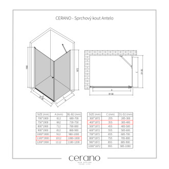CERANO - Sprchovací kút Antelo L/P - 6 mm - čierna matná, transparentné sklo - 110x40x190 cm - otočný