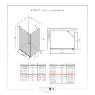 CERANO - Sprchovací kút Antelo L/P - 6 mm - čierna matná, transparentné sklo - 110x60x190 cm - otočný