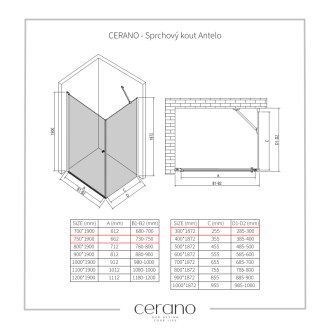 CERANO - Sprchovací kút Antelo L/P - 6 mm - čierna matná, transparentné sklo - 75x30x190 cm - otočný