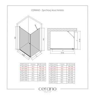 CERANO - Sprchovací kút Antelo L/P - 6 mm - čierna matná, transparentné sklo - 75x40x190 cm - otočný