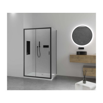 CERANO - Sprchovací kút Varone LINE Ľ/P - 6 mm - čierna matná, transparentné sklo - 110x90x195 cm - posuvný