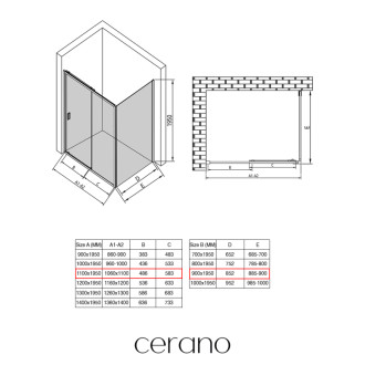 CERANO - Sprchovací kút Varone LINE Ľ/P - 6 mm - čierna matná, transparentné sklo - 110x90x195 cm - posuvný