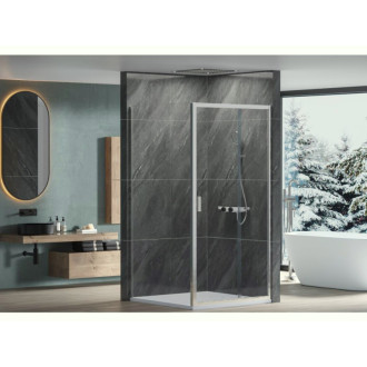 CERANO - Sprchovací kút Varone LINE Ľ/P - 6 mm - chróm, transparentné sklo - 140x90x195 cm - posuvný