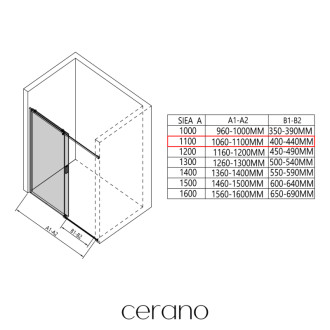 CERANO - Sprchové posuvné dvere Santoro Ľ/P - 8 mm - čierna matná, transparentné sklo - 110x195 cm