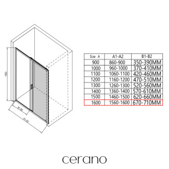 CERANO - Sprchové posuvné dvere Varone LINE Ľ/P - 6 mm - čierna matná, transparentné sklo - 160x195 cm