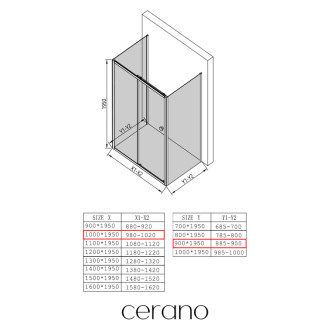 CERANO - Trojstenný sprchovací kút Varone POINT UL/P - 6 mm - čierna matná, transparentné sklo - 100x90x195 cm - posuvný
