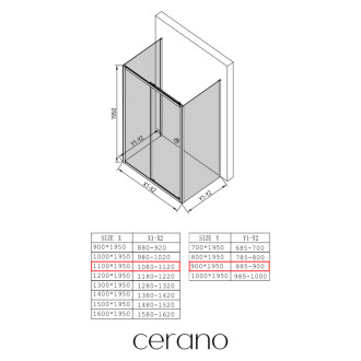 CERANO - Trostenný sprchovací kút Varone POINT UL/P - 6 mm - čierna matná, transparentné sklo - 110x90x195 cm - posuvný